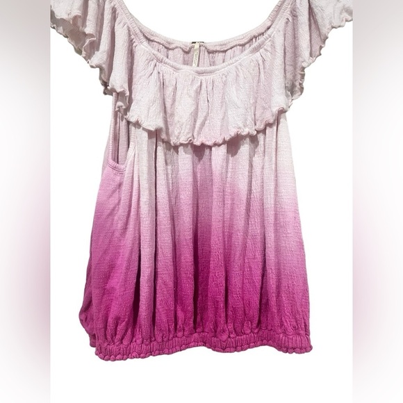 Free People Cora Lee Ombre Tie Dye Top Ruffle Trim Fuschia Pink SIze Medium Boho - Picture 4 of 10